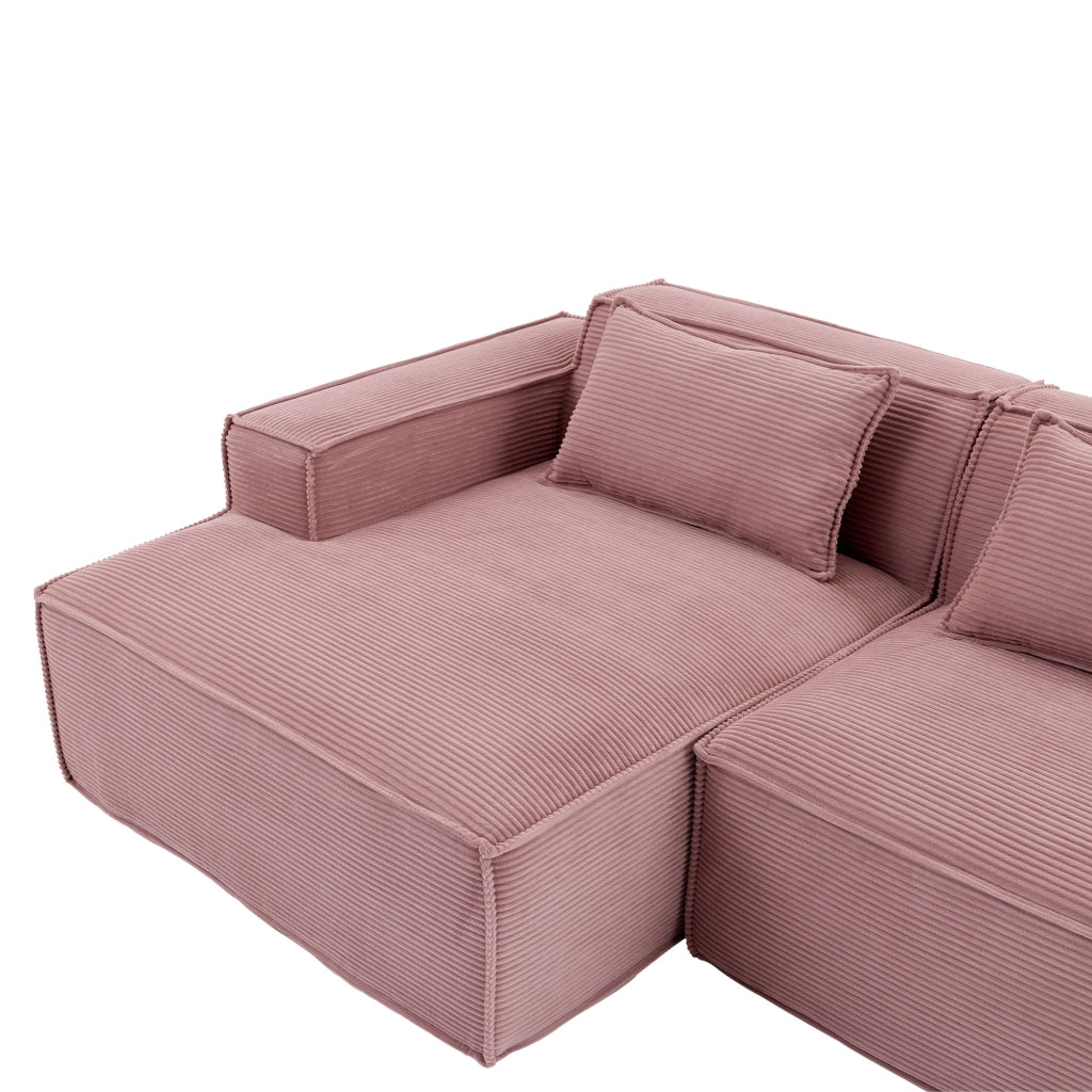 Divano lineare compatto con cuscini e seduta elastica per piccoli spazi in poliestere rivestito rosa baby 235 cm
