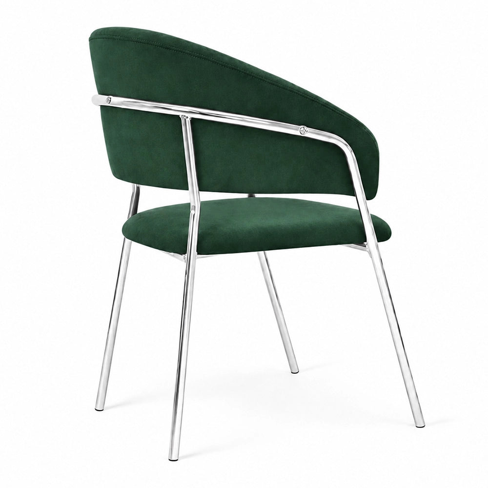 Sedie da pranzo set da 2 Aurelia in velluto verde con gambe in ferro cromato