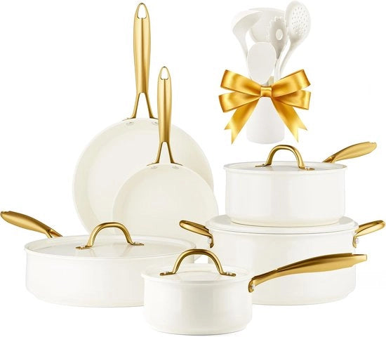 Set di pentole inductive - rivestimento ceramico antiaderente - 5 pezzi - nero - alluminio
