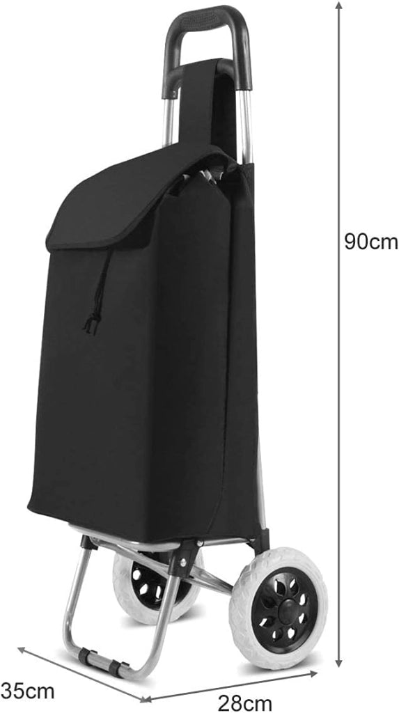 Carrello della Spesa Pieghevole con Ruote,32,8 L Trolley Borsa per Spesa in Metallo con Portata di 35 kg, Tessuto Oxford e Plastica, 35 x 28 x 90 cm, Nero