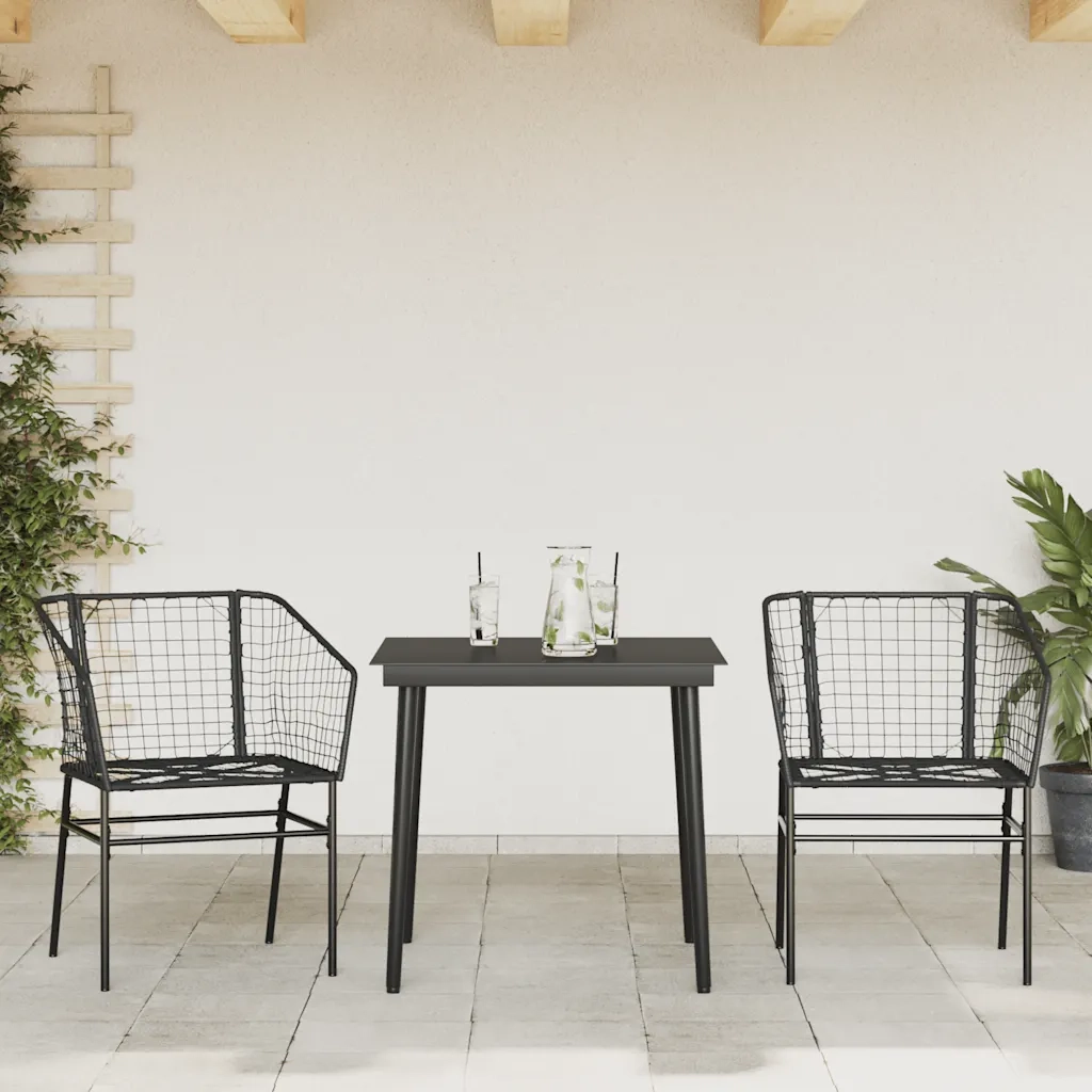 Set Mobili da Pranzo per Giardino 3 pz Nero Polyrattan Vetro