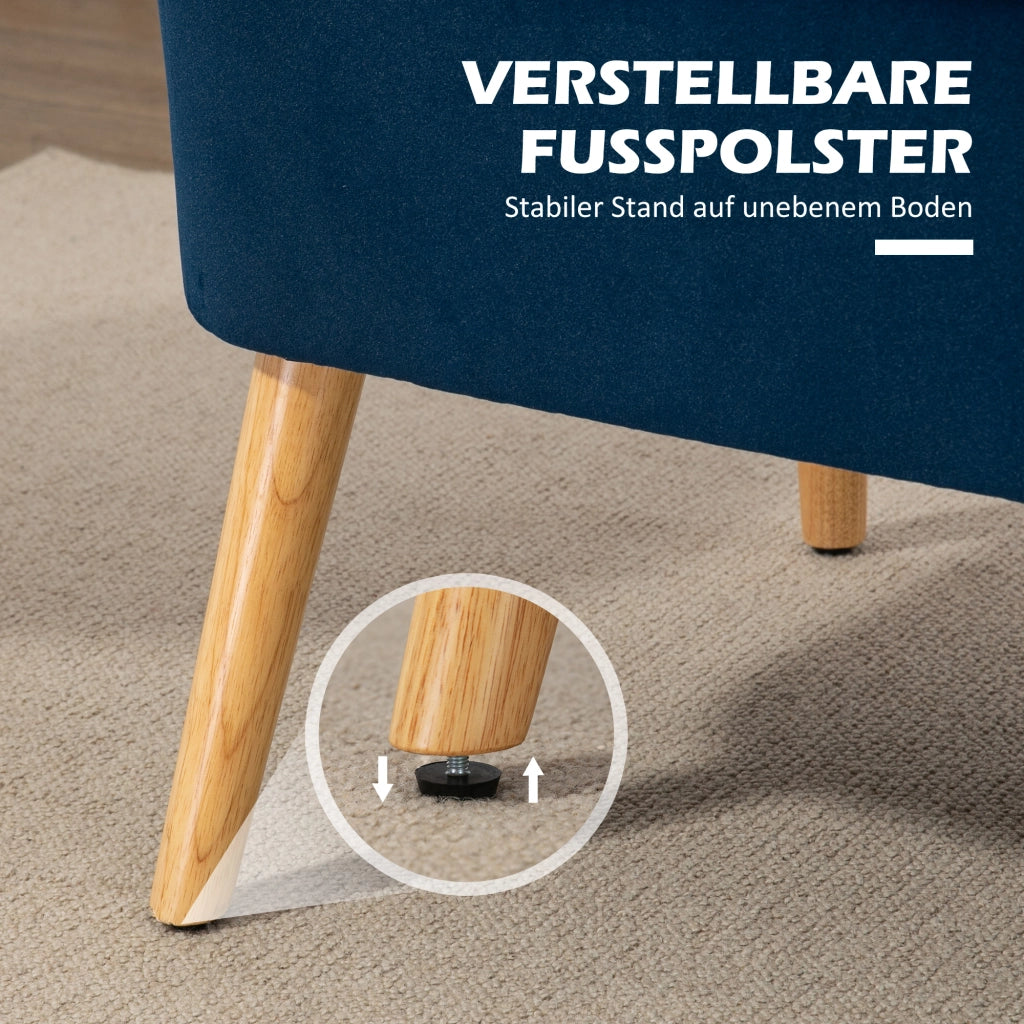 Divano 2 posti retr¨° ¨C Xylo ¨C gambe in legno, 117x56.5x77 cm, blu