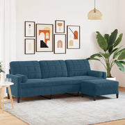 Divano a 3 Posti con Poggiapiedi Blu 210cm in Velluto 3278286
