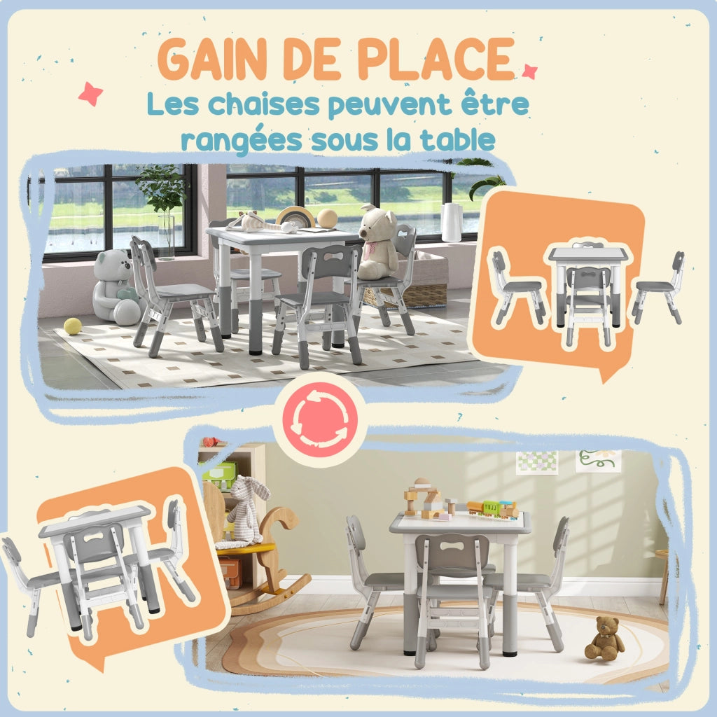 Set 4 Sedie e Tavolo per Bambini ¨C Zephmum ¨C Grigio, Altezza Regolabile