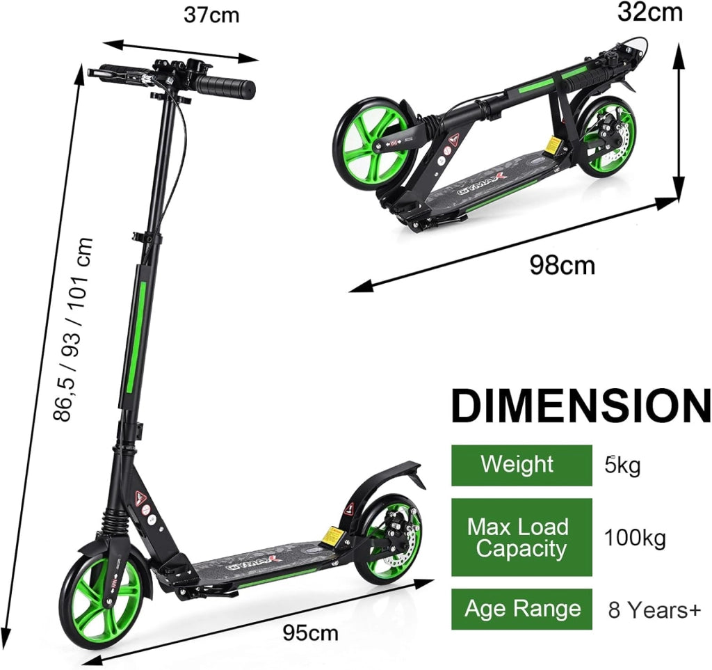 Monopattino pieghevole e regolabile in altezza, scooter con ruote in poliuretano e Kingel, scooter da città con supporto e tracolla, per bambini adulti fino a 100 kg
