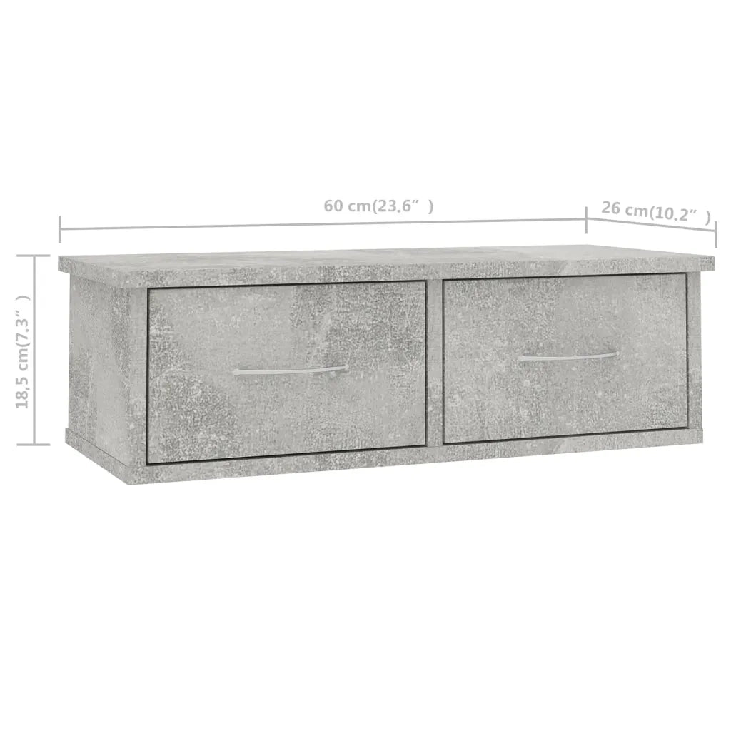 Scaffale Cassetti Parete Grigio Cemento 60x26x18,5 Multistrato 800589