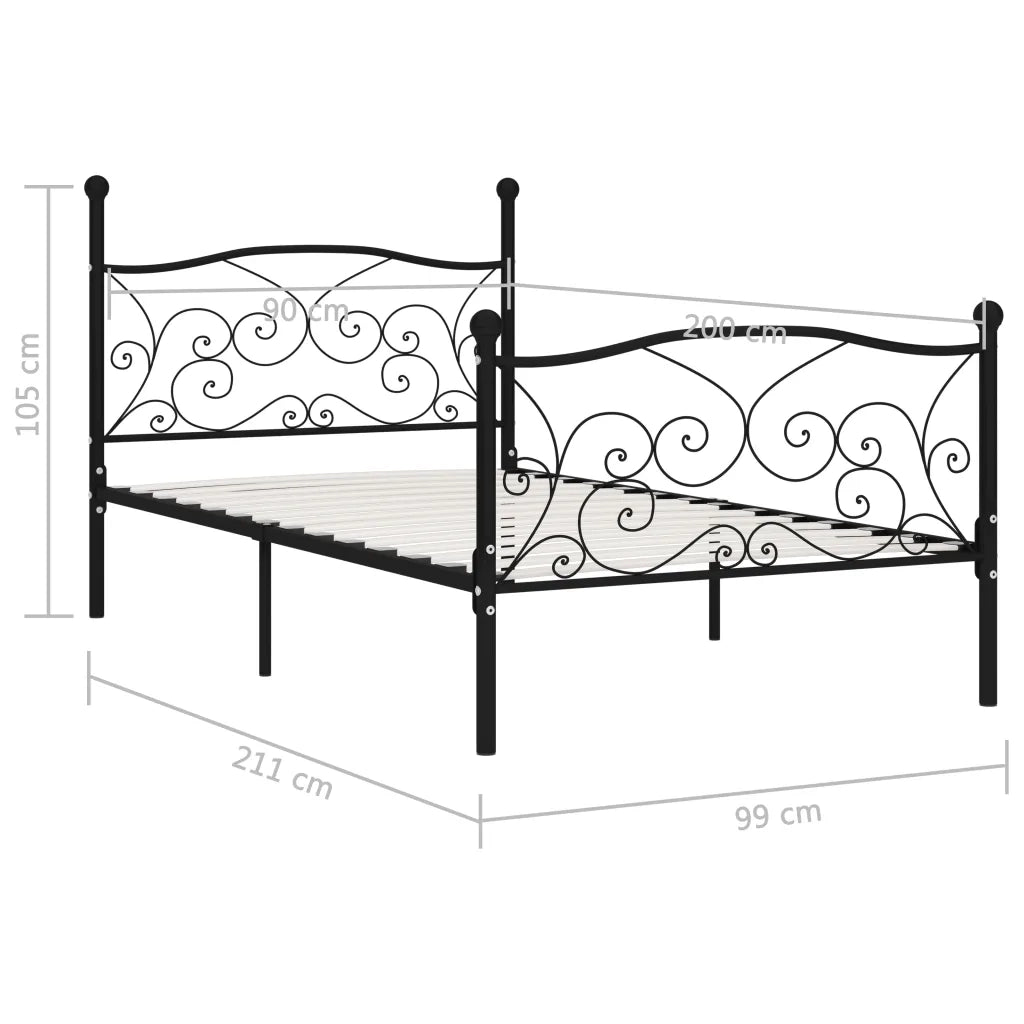 Giroletto con Doghe-Struttura Letto Nero in Metallo 90x200 cm
