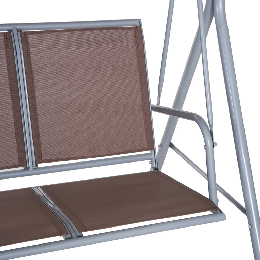 EasyComfort Dondolo da Giardino a 3 Posti in Metallo, Tetto Parasole Rimovibile e Lavabile, Marrone e Argento, 171x108x150cm