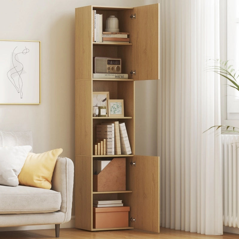 Mobile bagno alto stretto 40x31x182 cm, 2 vani chiusi, ripiani aperti, colore quercia