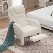 Sedia a dondolo relax con poggiapiedi pieghevole e schienale ergonomico in tessuto teddy bianco 66 × 125 × 101 cm