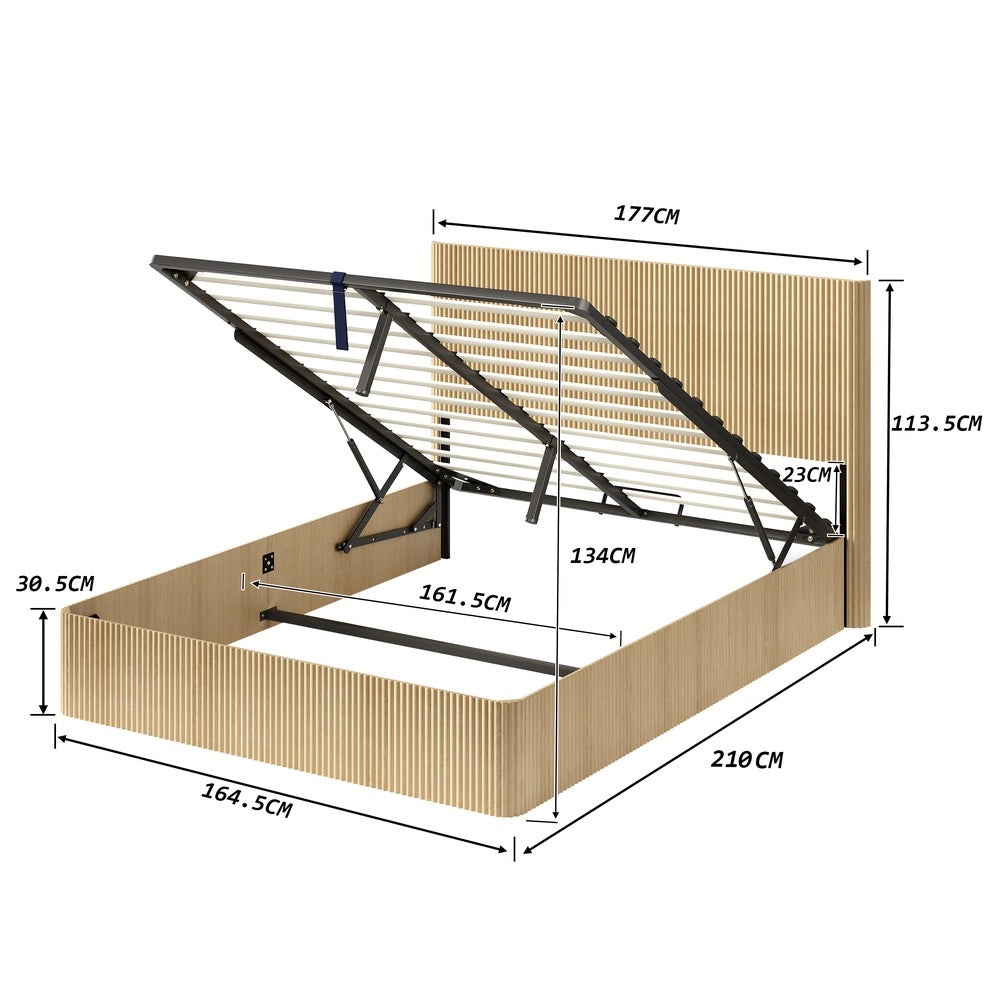 Letto Contenitore con Sollevamento Idraulico ¨C Xylo ¨C Rovere Chiaro, Doghe Massello, 160x200