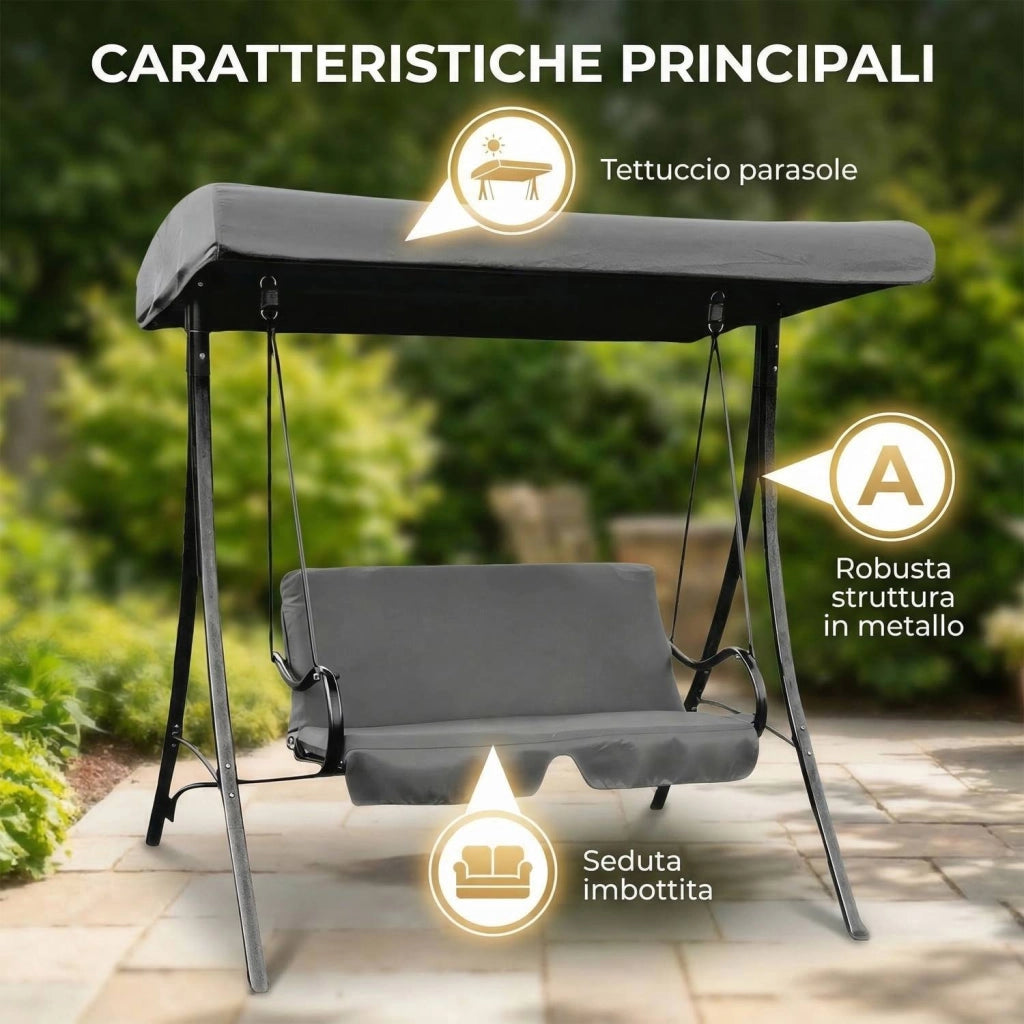 Marvin Dondolo da Giardino 2 Posti con Tetto Parasole Altalena da Esterno con Cuscino Imbottito Struttura in Acciaio Rob