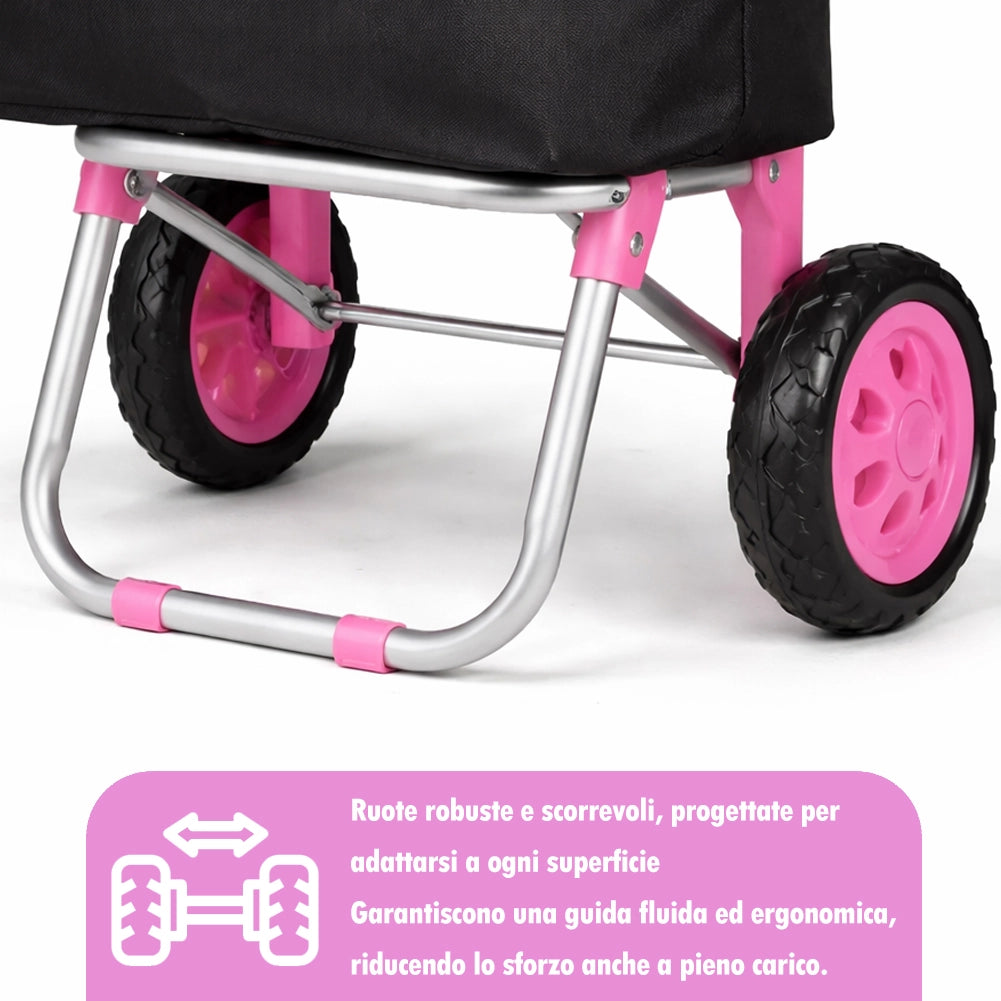 Carrello Poseidon Rosa con Interni Termici Trolley Frigo 35L Ruote 36x30x90cm