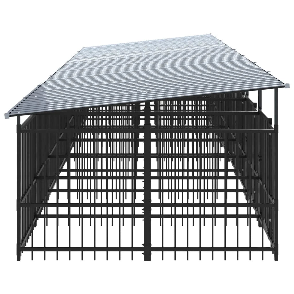Cuccia gabbia per animali da esterno pac con tetto per cani in acciaio 15,02 m² nero 02_0041746