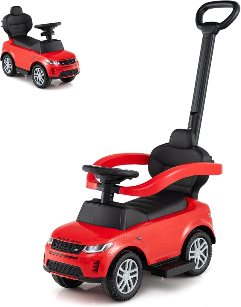 Macchina Cavalcabile per Bambini 1-3 Anni, Cavalcabile Bambino 3 in 1, Pignée Amovibile, Guida Realistica con Volante, Clacson, Musica, Carico 25 kg, Ruote Antiscivolo, Regali Bambini (Rosso)