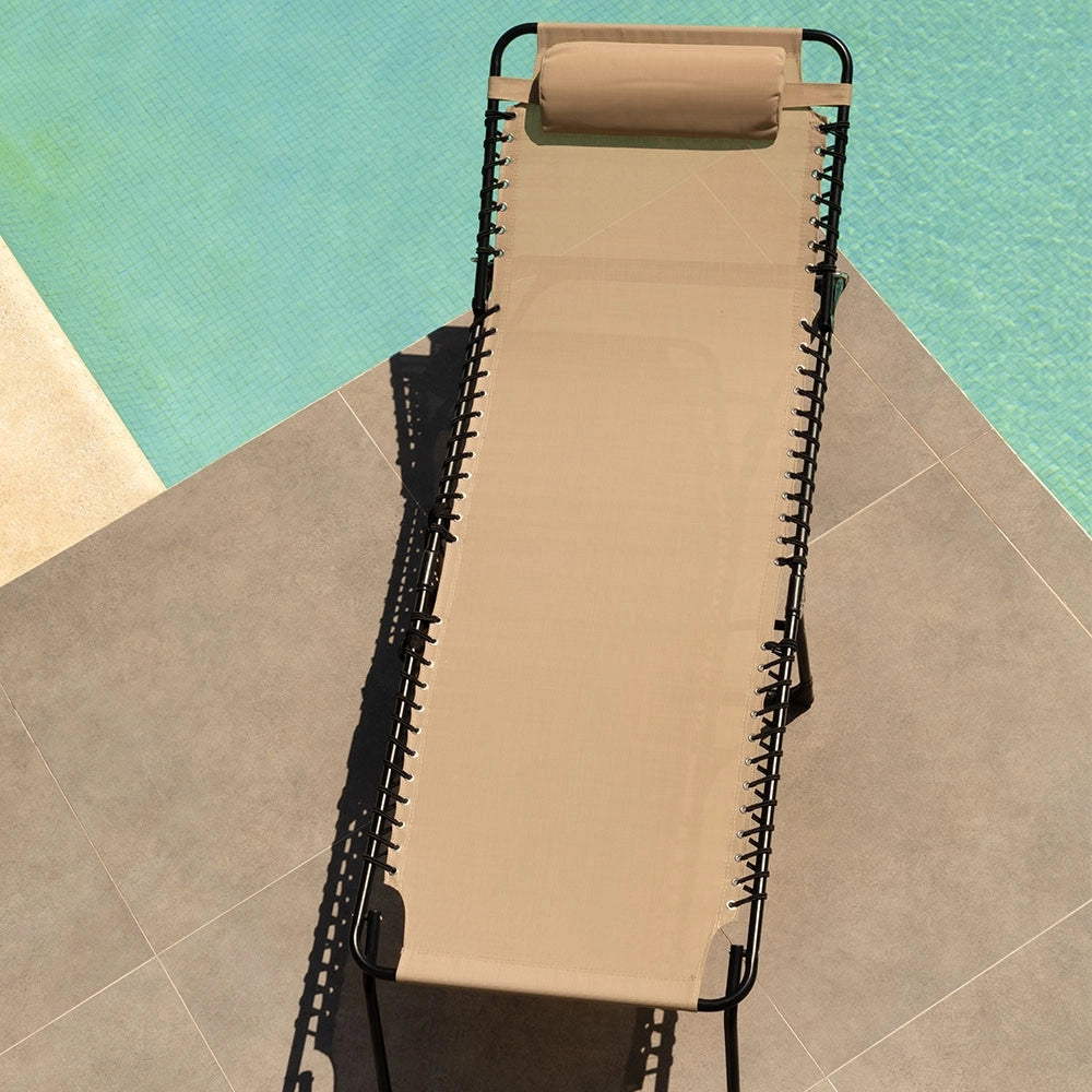 Trade Shop - Lettino Prendisole Sdraio Senza Parasole In Textilene Crema Reclinabile Giardino 483009 -