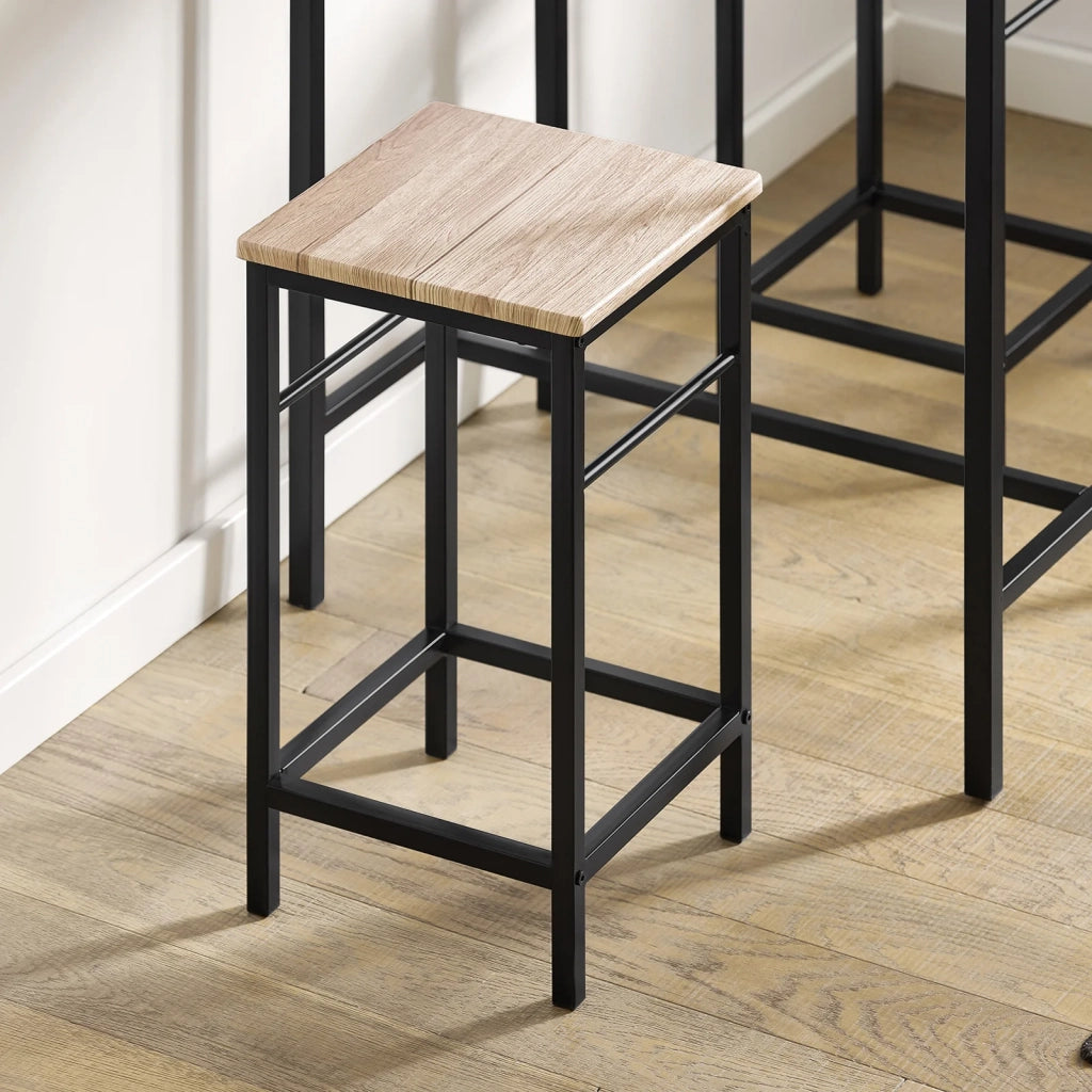 Set 3 Pezzi Tavolo con 2 sgabelli Mobile Bar per casa Stile Industriale Grigio, L80*P50*A88cm, Legno OGT10-N