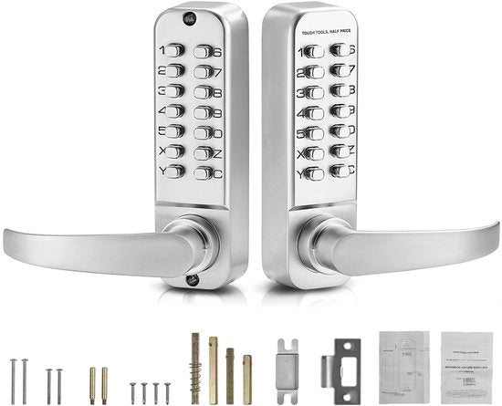 Manuale serratura per porta, 14 tasti, con manubrio, doppio, impermeabile, per esterno, garage, fattoria, zinco