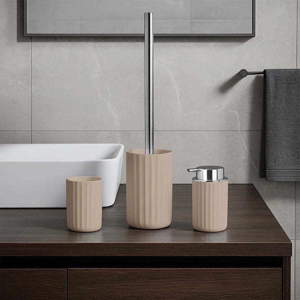 Set accessori bagno da due pezzi in gomma termoplastica tortora - Gummy