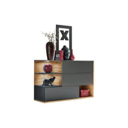 Buffet, credenza, sideboard KLIS a tre porte e tre nicchie. Color antracite e rovere. Stile design.