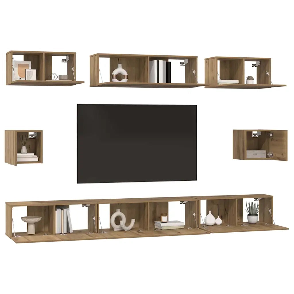 vidaXL Set di mobili TV 8 pcs rovere artigianale Legno multistrato