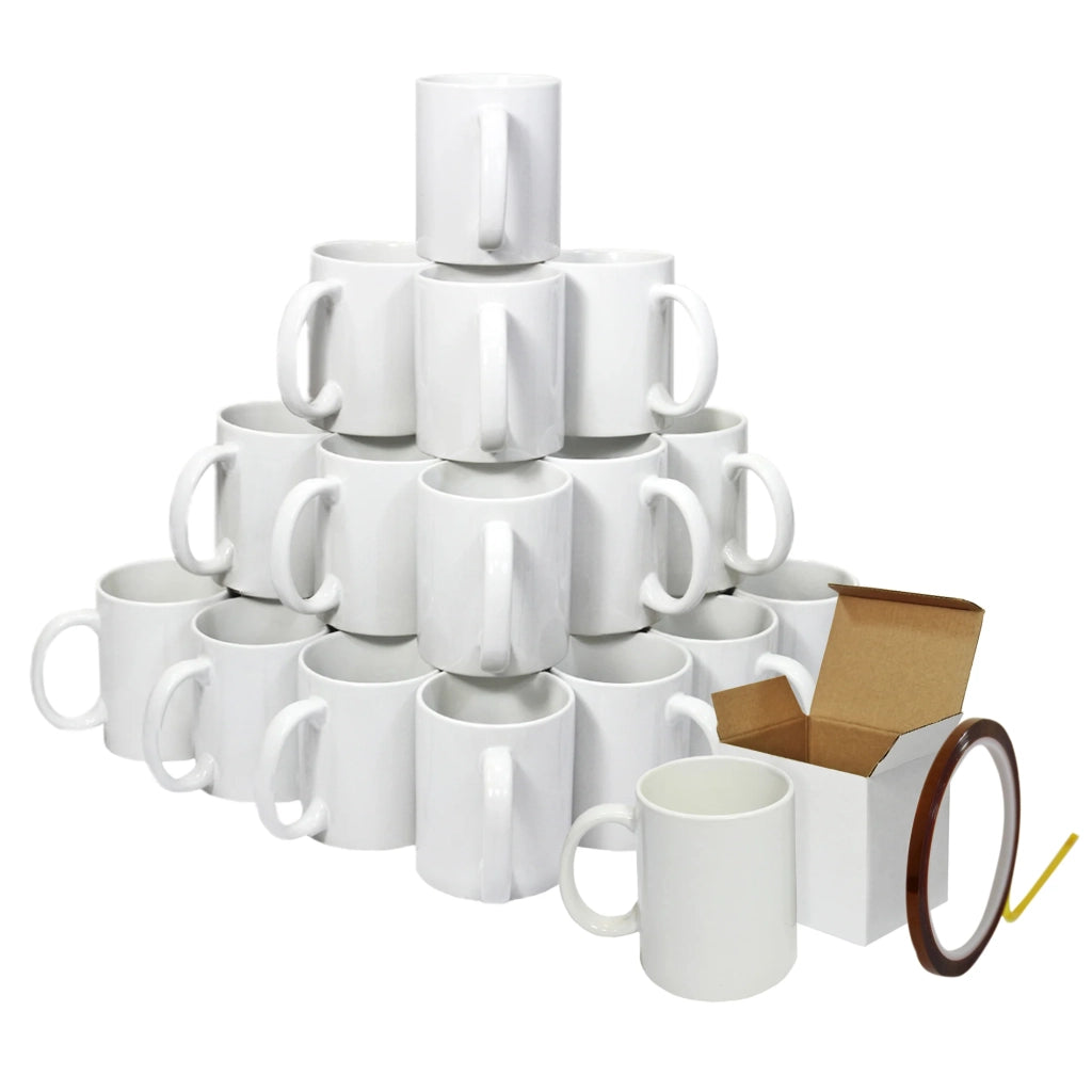 Tazze Sublimazione 300ml 36pz Bianche con Scatole Regalo e Nastro Termico