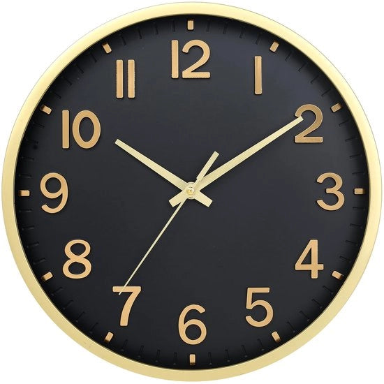 Oro nero 20 cm, orologio da parete silenzioso senza ticchettio, moderno orologio a batterie per casa, soggiorno, camera da letto, cucina, ufficio, decorazione da parete