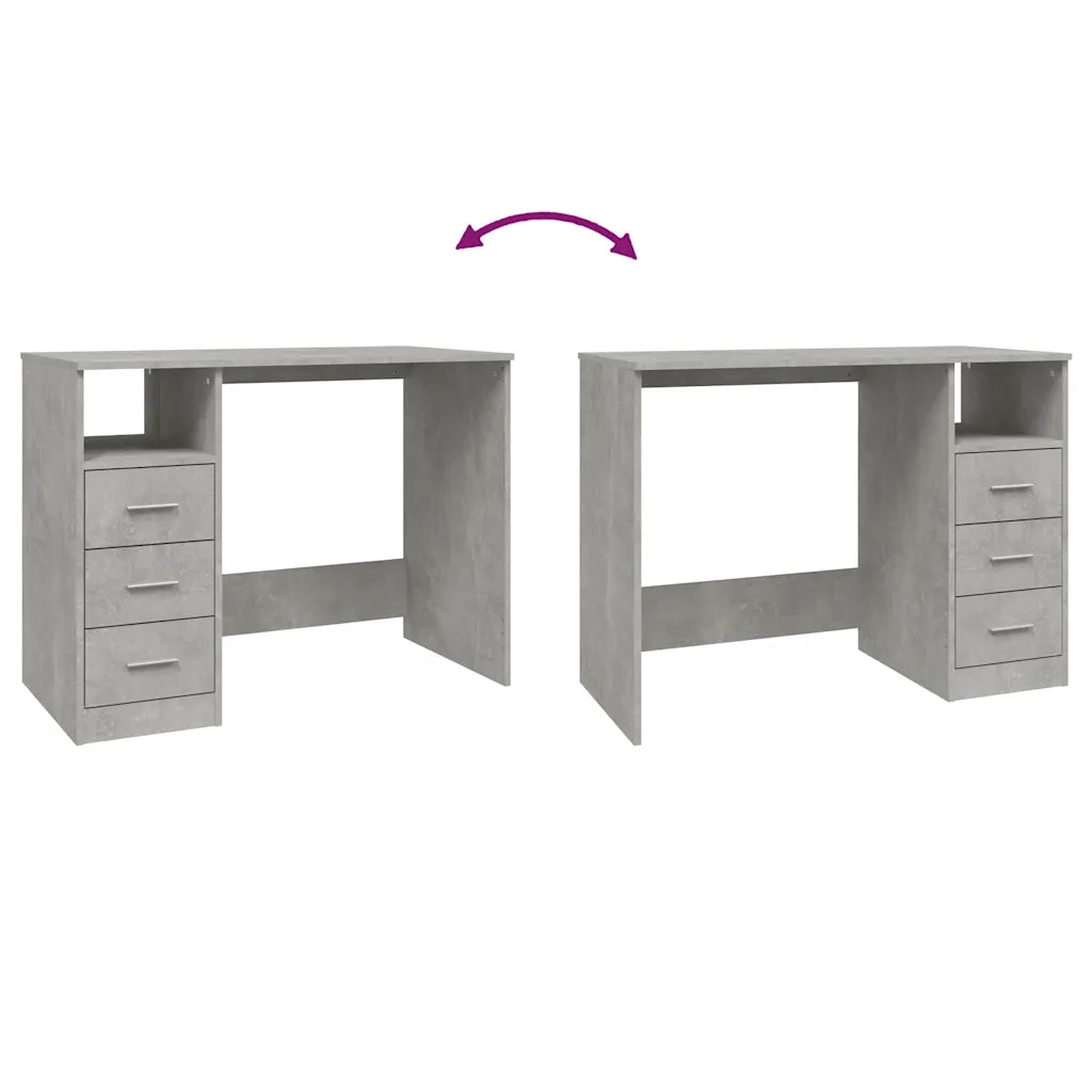 Scrivania | Tavolo da Ufficio Cassetti Grigio Cemento 102x50x76cm Legno Multistrato
