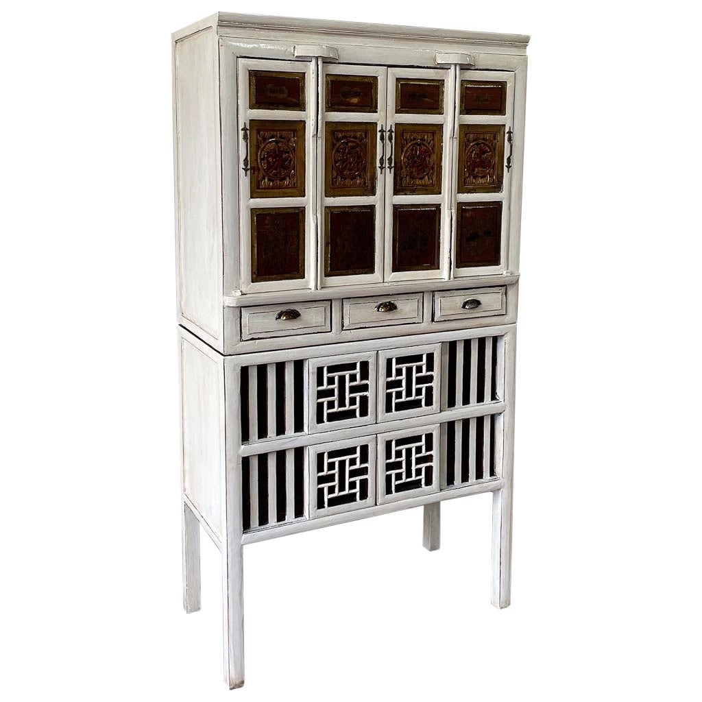 Armadio in legno bianco fatto a mano 96x42x175h cm
