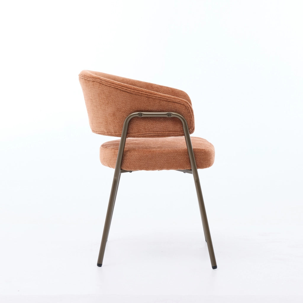 Sedia da pranzo moderna in chenille - Zephmum- Gambe in ottone antico, arancione