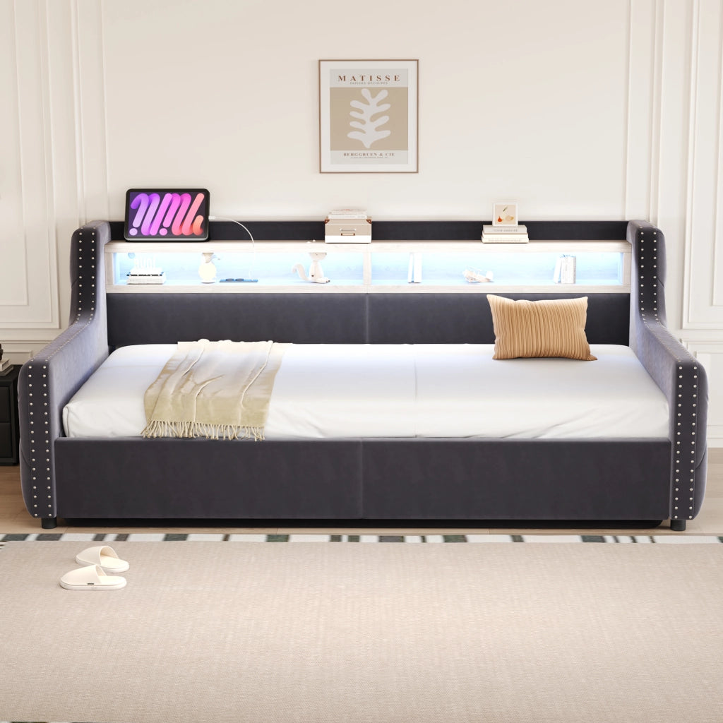 Letto divano con vano contenitore idraulico velluto 90x200 cm