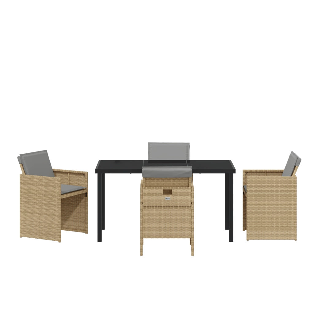 Set da Pranzo da Giardino 5 Pezzi con Cuscini Beige Polyrattan