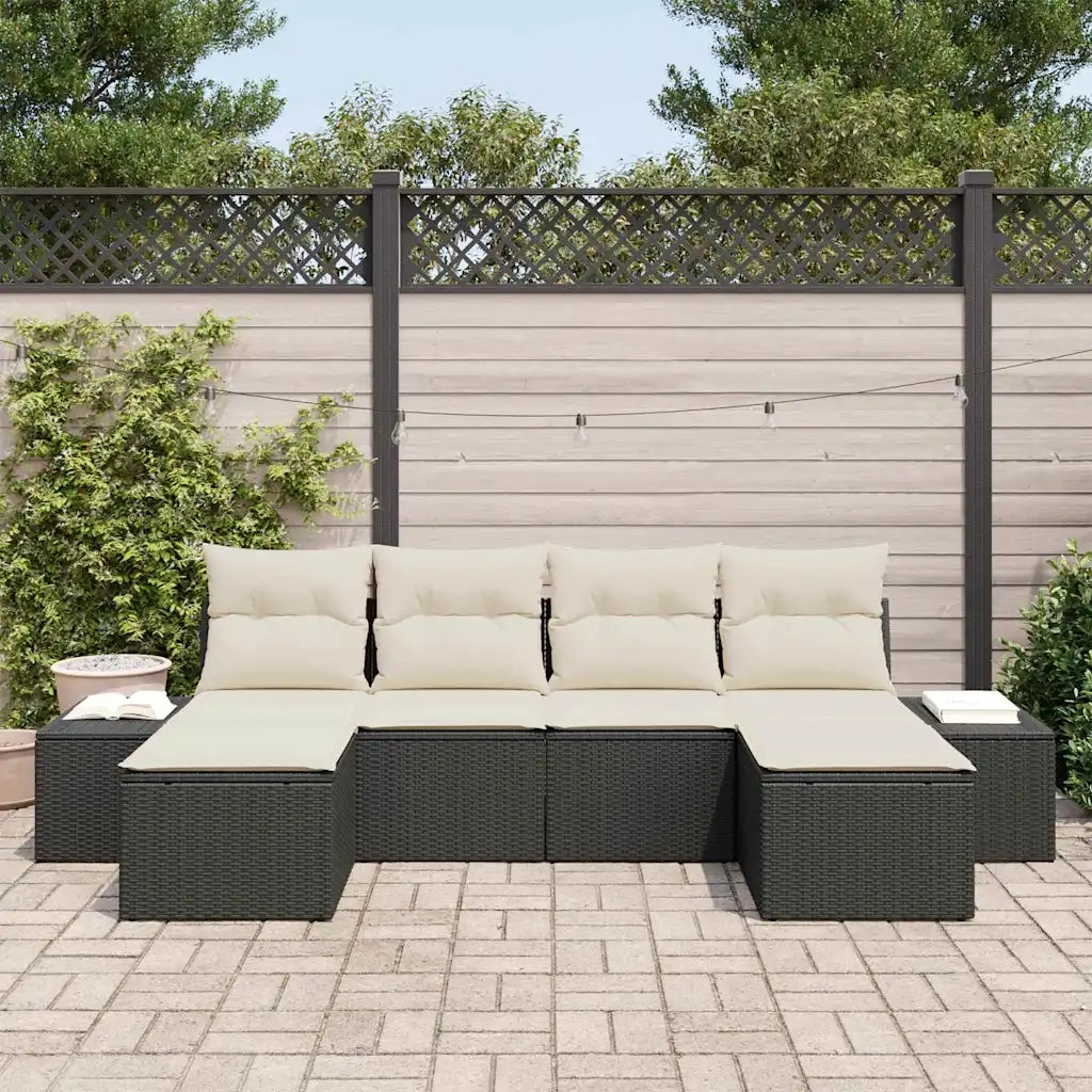 Set Divano da Giardino con cuscino 6 pcs Nero polyrattan 3347167