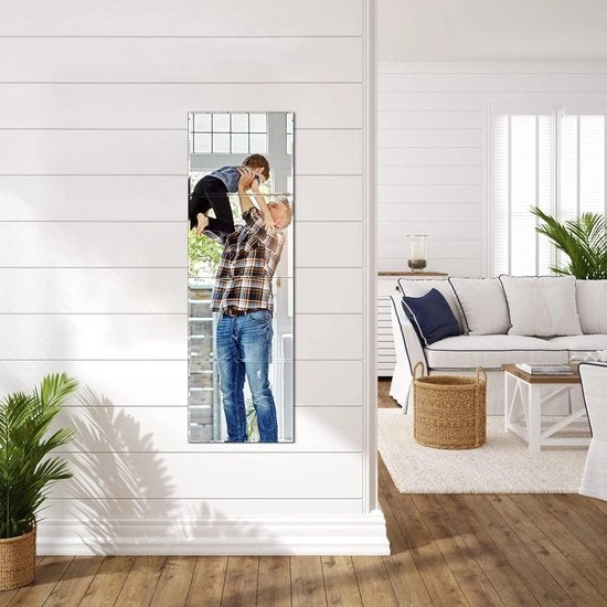 Set di specchi da parete da 4 - 356 x 28 cm - specchi in vetro senza cornice - installazione semplice - camera da letto soggiorno bagno palestra