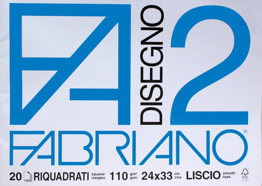 FABRIANO BLOCCO DISEGNO F2 24X33CM LISCIO CON RIQUADRO 20 FOGLI