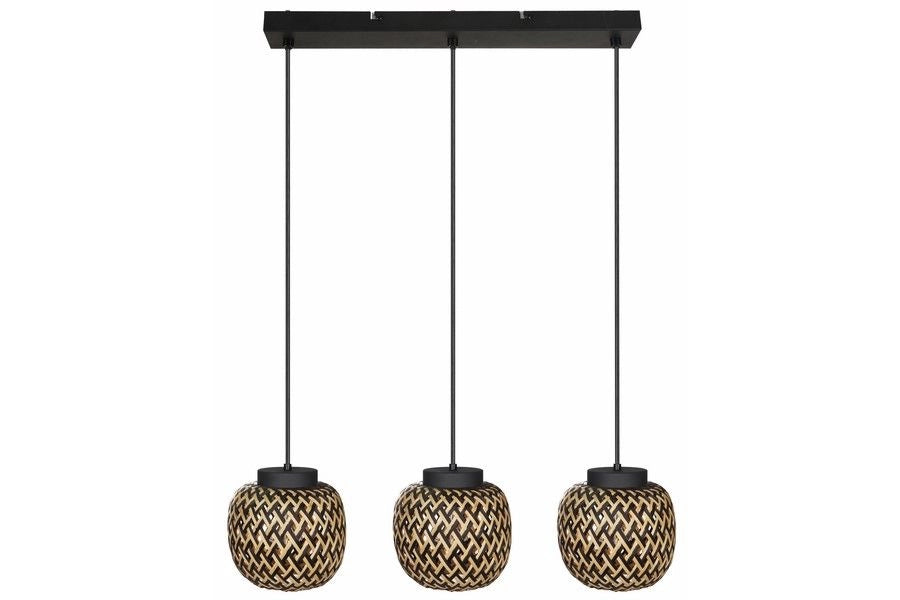 Lampada sospensione boho 3 luci bambù nero E27 Elaine