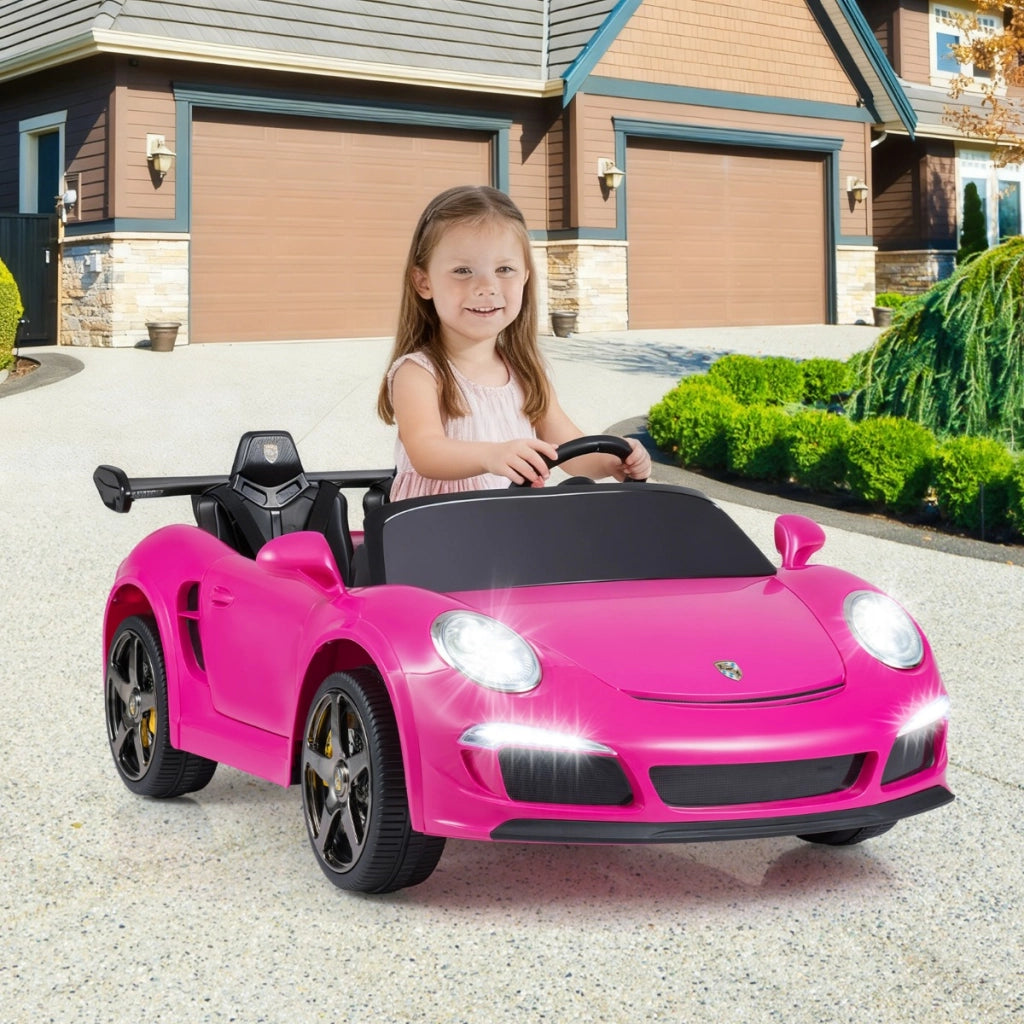 Auto a pedali elettrica per bambini veicolo 12V telecomando genitori, Auto a pedali per bambini con luci e clacson Rosa