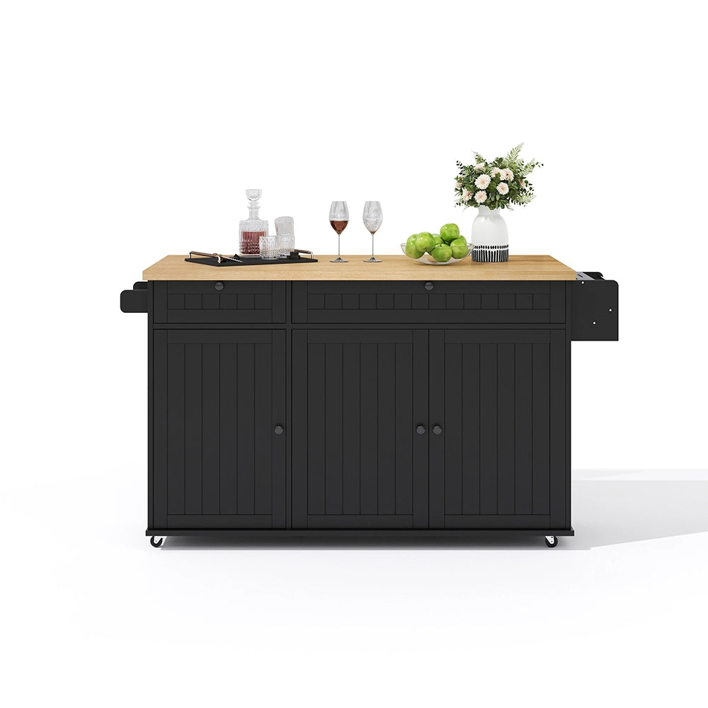 Isola cucina 6 ruote - Xylo - 137x89x45cm nero 2 cassetti