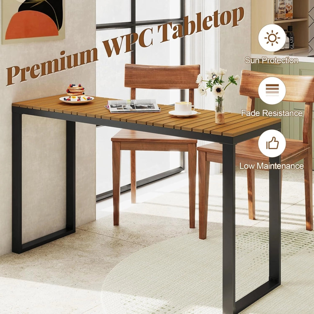 Tavolo da giardino con piano in WPC e robusto telaio in metallo, tavolo da pranzo rettangolare, 129 x 42 x 75 cm, per esterni, giardino, patio