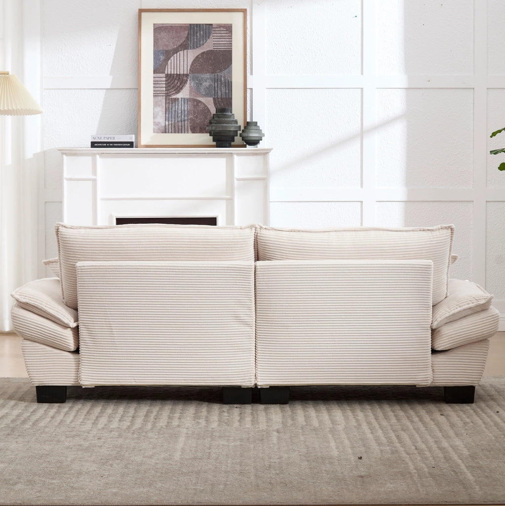 Divano a 2 posti 224x81x81 cm in velluto beige con braccioli, per soggiorno e ufficio –