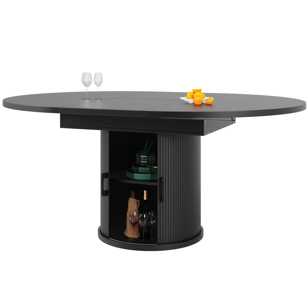 Tavolo da pranzo allungabile rotondo in MDF con piano scorrevole e 2 vani contenitore per cucina soggiorno e balcone