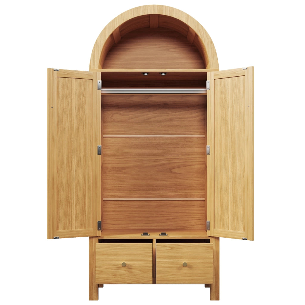 Armadio guardaroba 181x78x45 cm in MDF e metallo; colore eucalipto; con 2 cassetti e asta appendiabiti