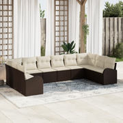 Set di divani da giardino  10 pezzi con cuscini Marrone Rattan poliestere