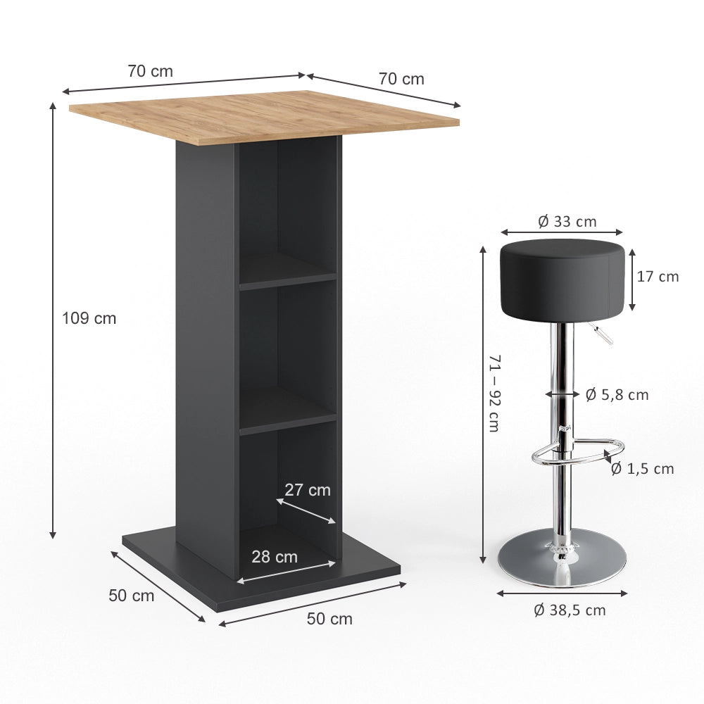Vicco Tavolo bar con sgabelli Antracite 70 x 70 cm con 2 sgabelli da bar