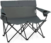 Sedia da Campeggio Doppia, Poltrona Pieghevole per 2 Persone con Portabicchieri, Borsa per il Trasporto, Sedia da Giardino Portatile per Spiaggia, Picnic, Pesca, Portata 300 kg (Grigio)