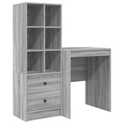 Scrivania | Tavolo da Ufficio con cassetto con lo scaffale 2 pz Grigio Sonoma