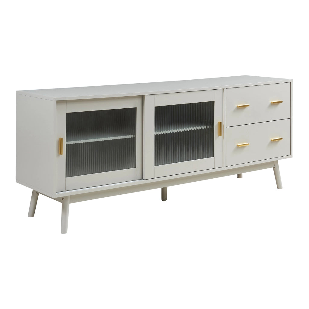 Mobile Porta TV Susa con Cassetti e Ante Scorrevoli in Vetro Scanalato 160x40x65 cm Beige [en.casa]