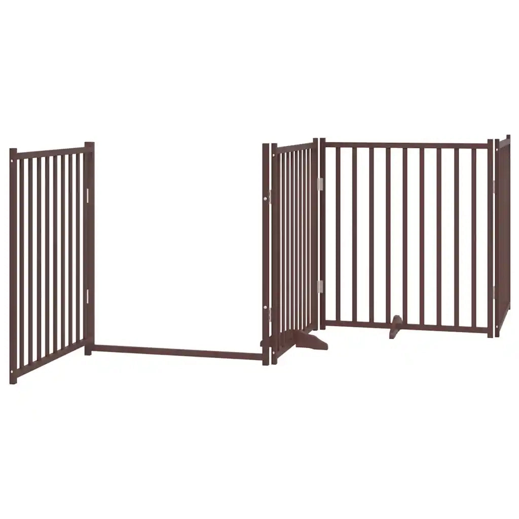 Cancello Cani Pieghevole Marrone 4Pannelli 320cm Massello Abete 352299
