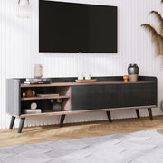 OKWISH Mobile TV con 2 Ante Scorrevoli e 2 Cassetti, Ripiani Interni, per Soggiorno, Pannello, Nero 160×40×58 cm