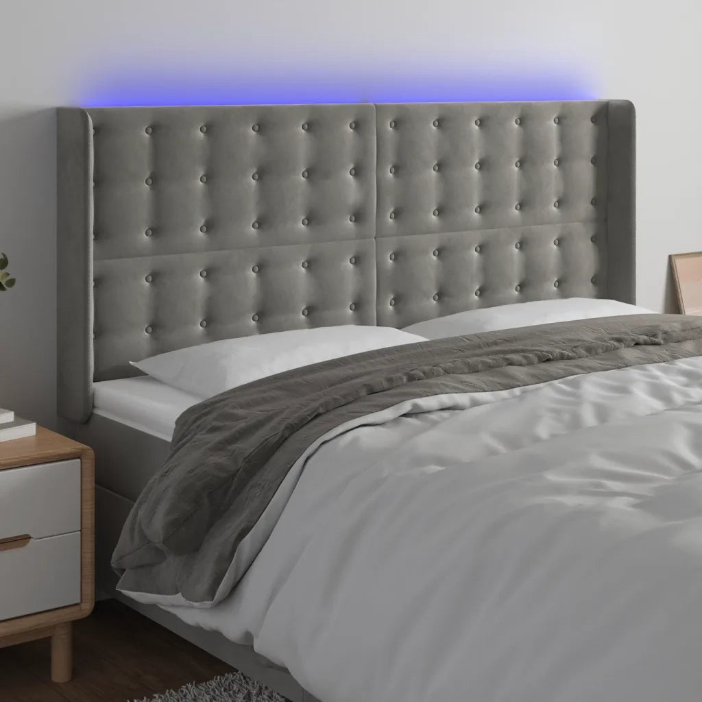 Testiera | Testata a LED Grigio Chiaro 183x16x118/128 cm in Velluto